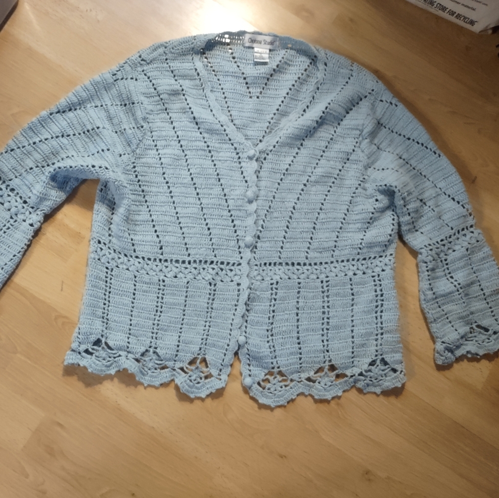 Chelsea Studio XL Light Blue Crochet Cardigan